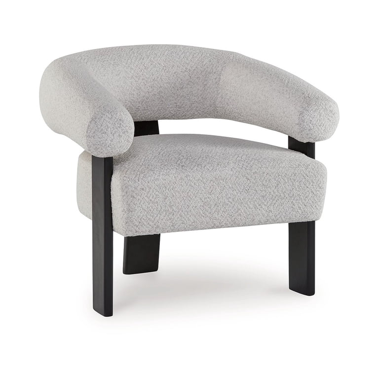 Tisa Accent Chair, Gray Polyester, 3 Leg Black Wood Frame Round Barrel Back