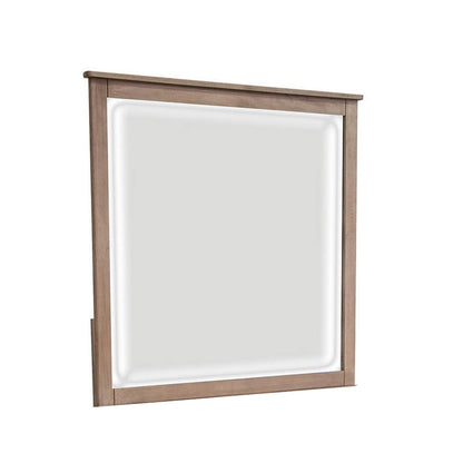 Umey 37 x 38 Inch Dresser Mirror, Beveled, Light Natural Brown Wood Frame