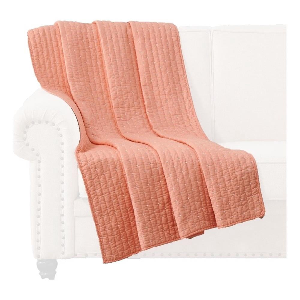 Xumi 50 x 60 Inch Quilted Throw Blanket, Channel Details, Coral Pink