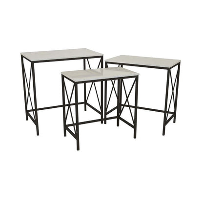 Zoe Plant Stand Table Set of 3, Metal, Rectangular Marble Top, Black Metal