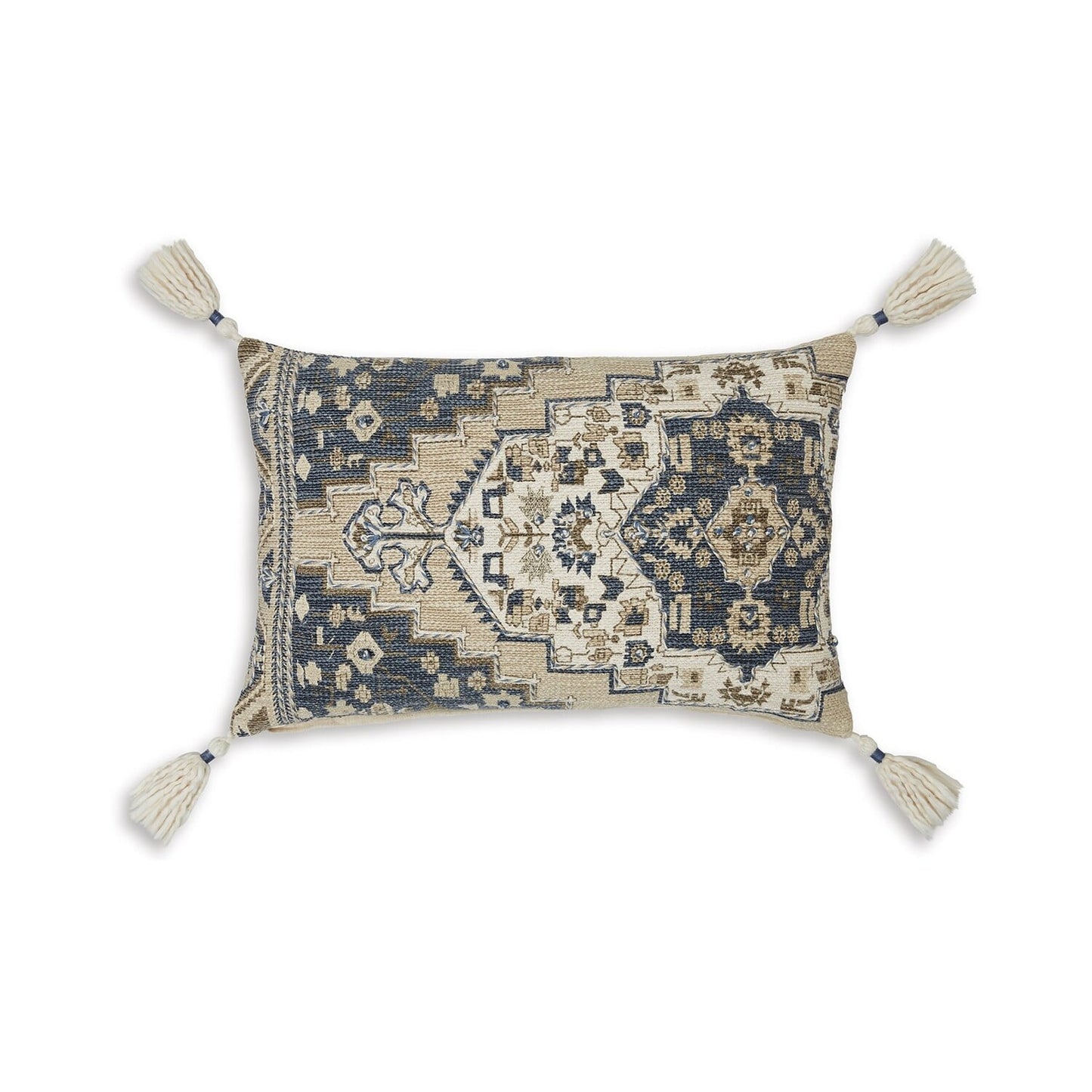 Zony 14 x 22 Lumbar Accent Pillow Set of 4, Boho Tassels, Medallion, Ivory