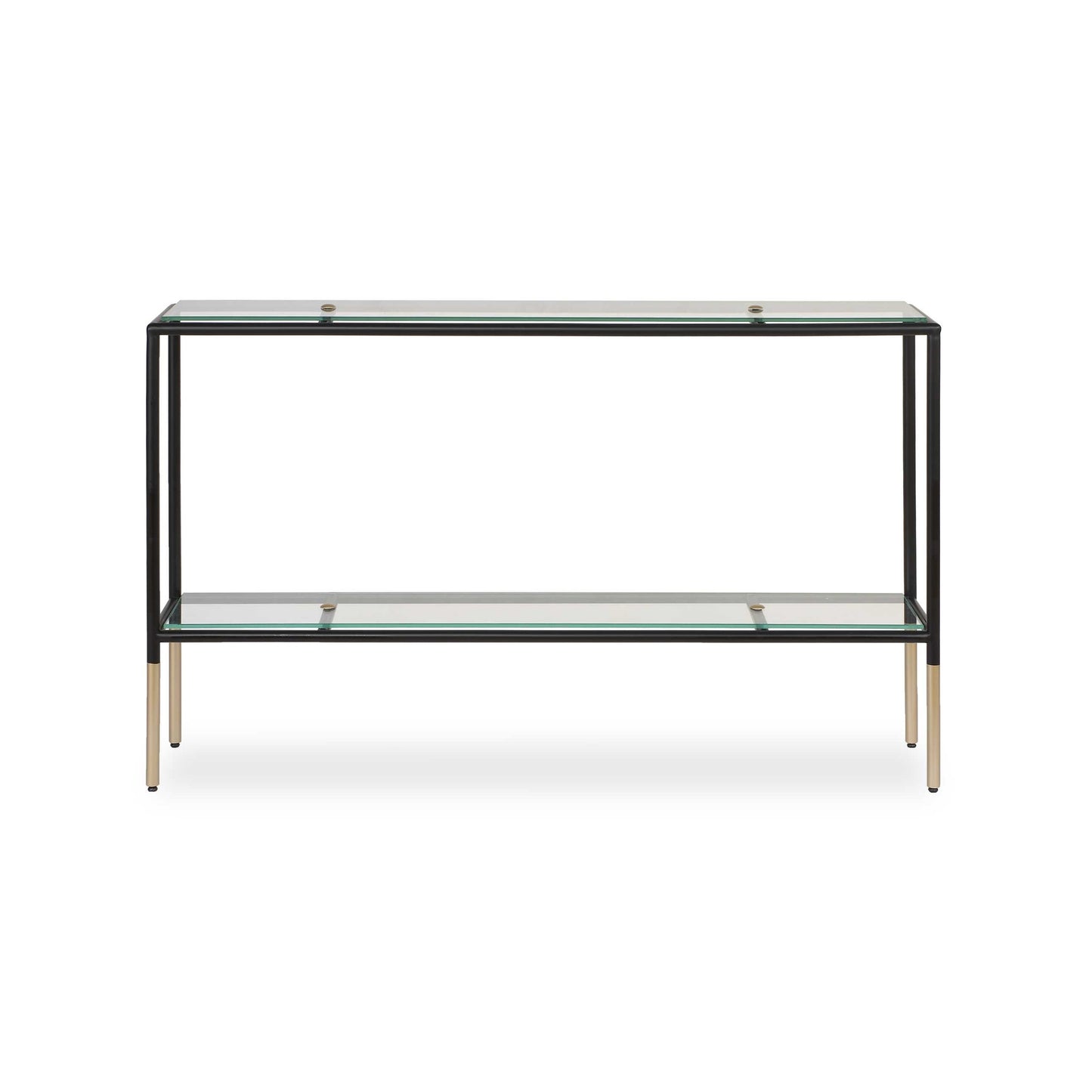 Beny Sofa Console Table, 48 Inch Glass Top, 1 Shelf, Modern Black Iron