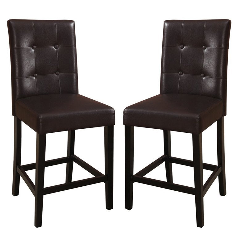 Wooden height chair With Button Tufted Back Set Of 2 Brown