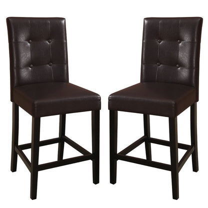 Wooden height chair With Button Tufted Back Set Of 2 Brown