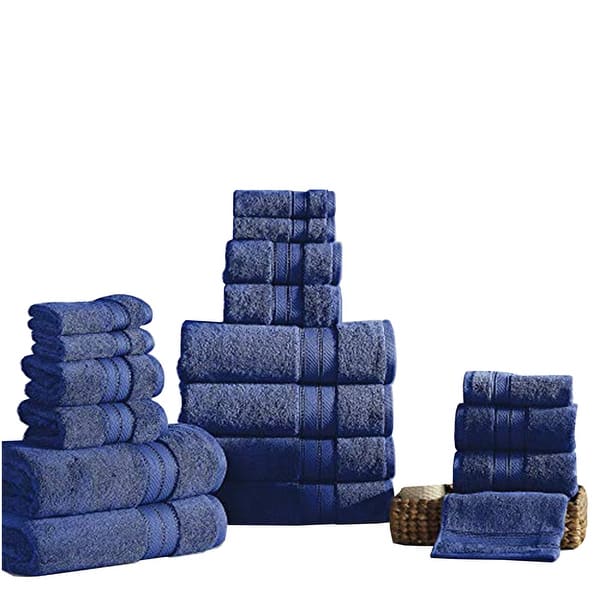 Bergamo 18 Piece Spun loft Towel Set with Striped Pattern The Urban Port, Dark Blue