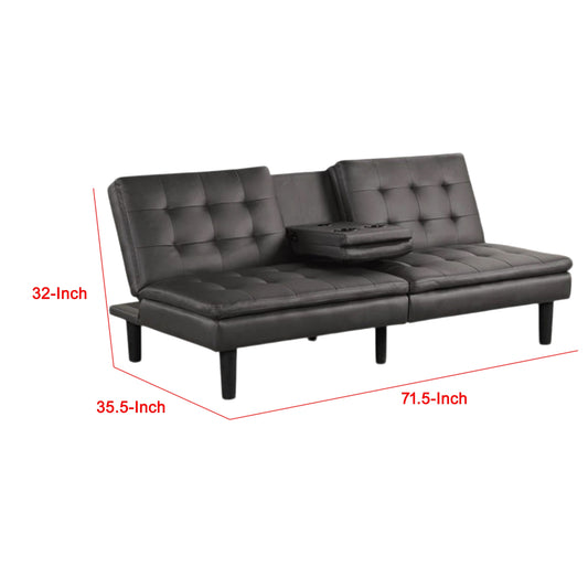 Berie Futon Sofa Bed, Drop-Down Tray and Cupholder, Gray Faux Leather