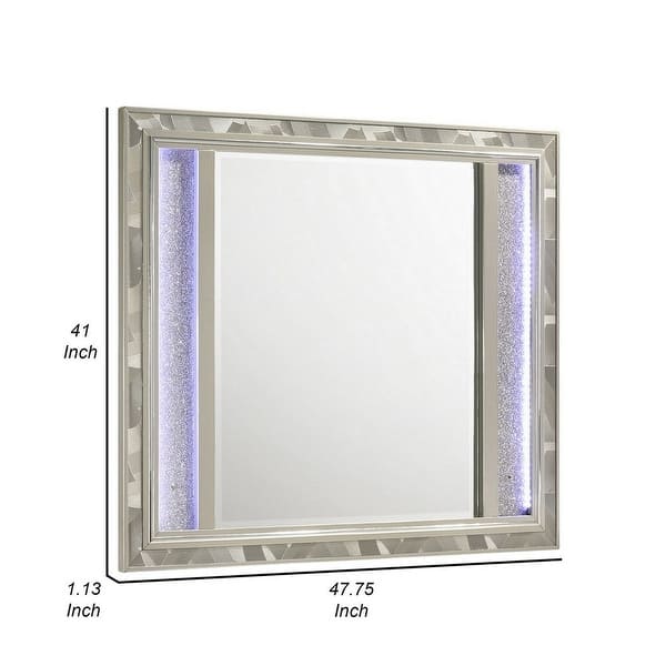 Bet 41 x 48 Dresser Mirror, Silver Solid Wood Frame with Rhinestone Inlay