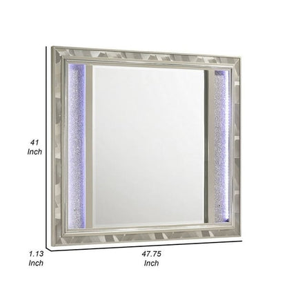 Bet 41 x 48 Dresser Mirror, Silver Solid Wood Frame with Rhinestone Inlay