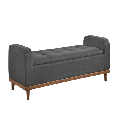 Bity Lift Top Storage Bench, Dark Gray Textured Fabric, Wood 50 Inch