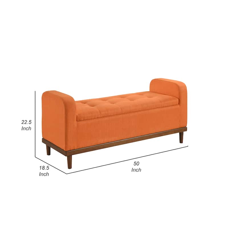 Bity Lift Top Storage Bench, Orange Textured Fabric, Wood Base 50 Inch