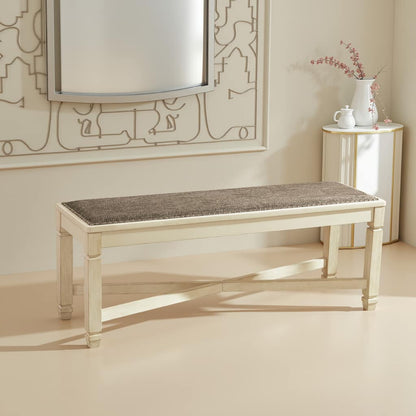 Bolan Large Dining Bench with Heavy Woven Fabric, White Wood, 50 Inch