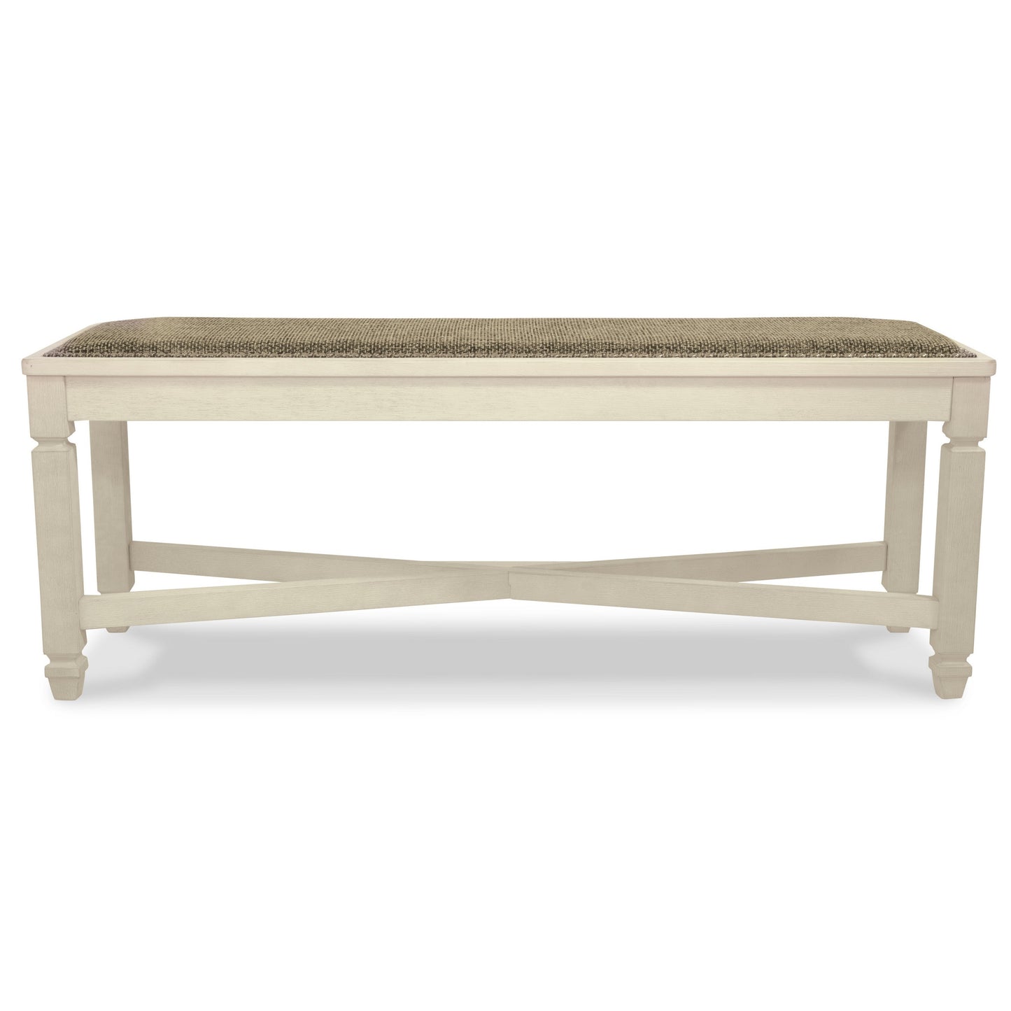 Bolan Large Dining Bench with Heavy Woven Fabric, White Wood, 50 Inch