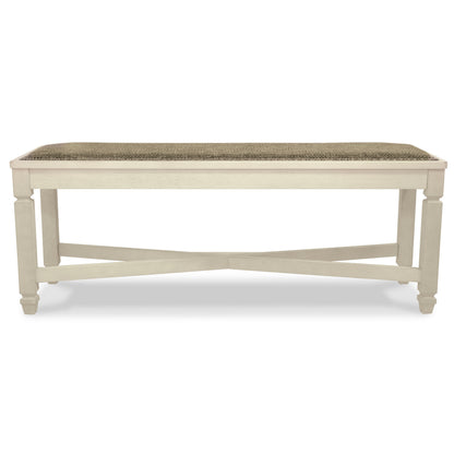 Bolan Large Dining Bench with Heavy Woven Fabric, White Wood, 50 Inch