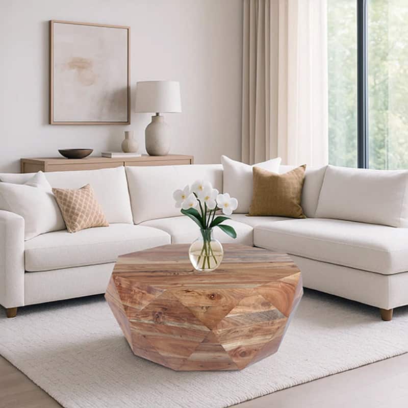 Bon 33 Inch Diamond Shape Acacia Wood Coffee Table With Smooth Top, Natural Brown