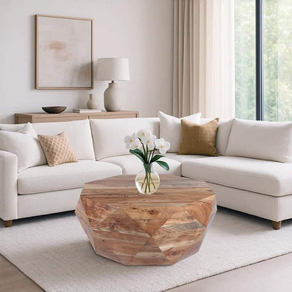 Bon 33 Inch Diamond Shape Acacia Wood Coffee Table With Smooth Top, Natural Brown