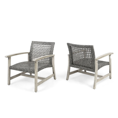 Bops Outdoor Club Chair Set of 2, Graywash Acacia Wood, Gray Wicker
