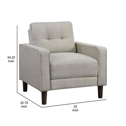 Bow 32 Inch Accent Chair, Grid Tufted, Track Arms, Self Welt Trim, Gray