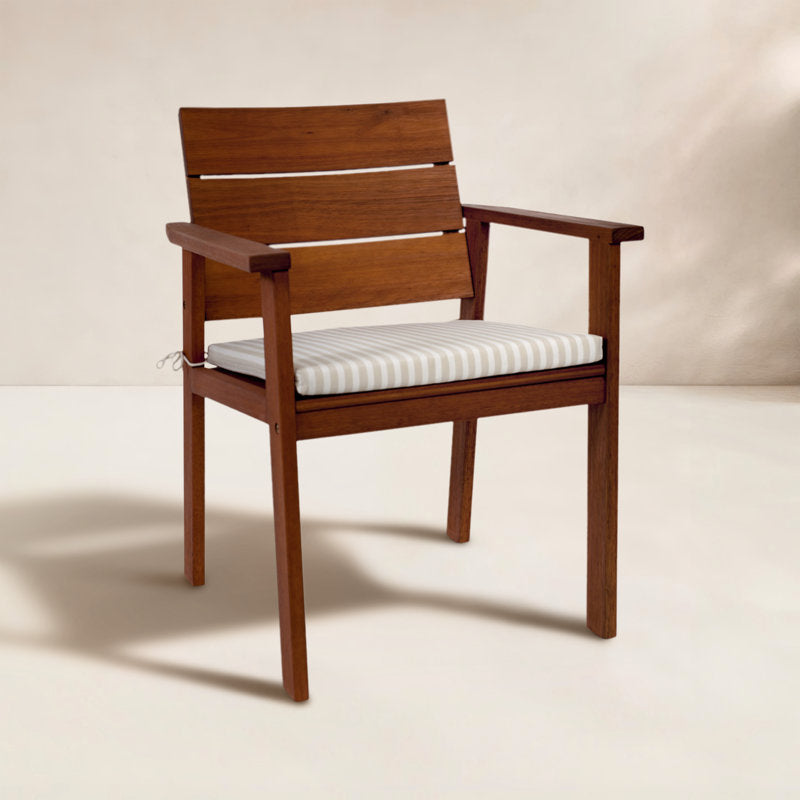 Alison Outdoor Dining Arm Chair Set of 2, Slatted Brown Acacia Wood