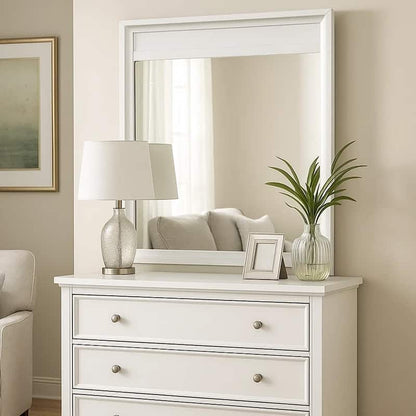 Broy 40 Inch Dresser Mirror, Champagne Gray Wood, Rounded Edges