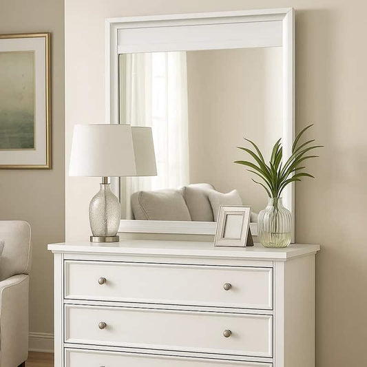 Broy 40 Inch Dresser Mirror, Champagne Gray Wood, Rounded Edges