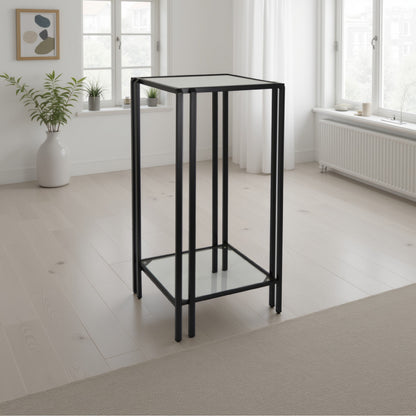 Square Mirrored Black Metal Plant Stand Table, 28 in - Chic Home-Decor