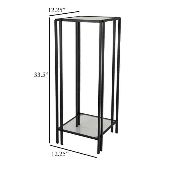 Buckley Plant Stand Table, Black Metal, Square Mirrored Top, 34 Inch