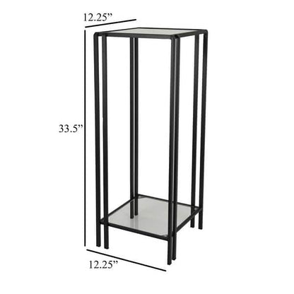 Buckley Plant Stand Table, Black Metal, Square Mirrored Top, 34 Inch