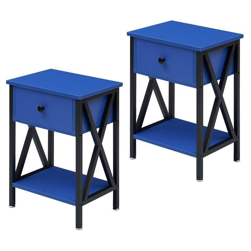 Set of 2 - 1 Drawer Nightstand in Dark Blue and Black — Chic Home-Decor