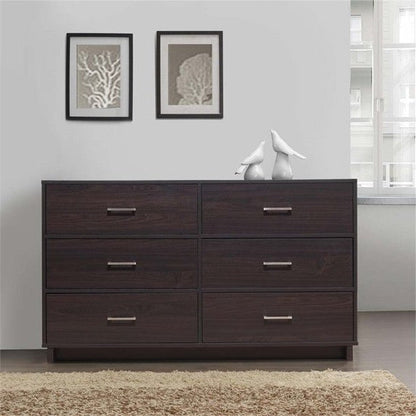Modern 6 Drawer Double Dresser in Espresso