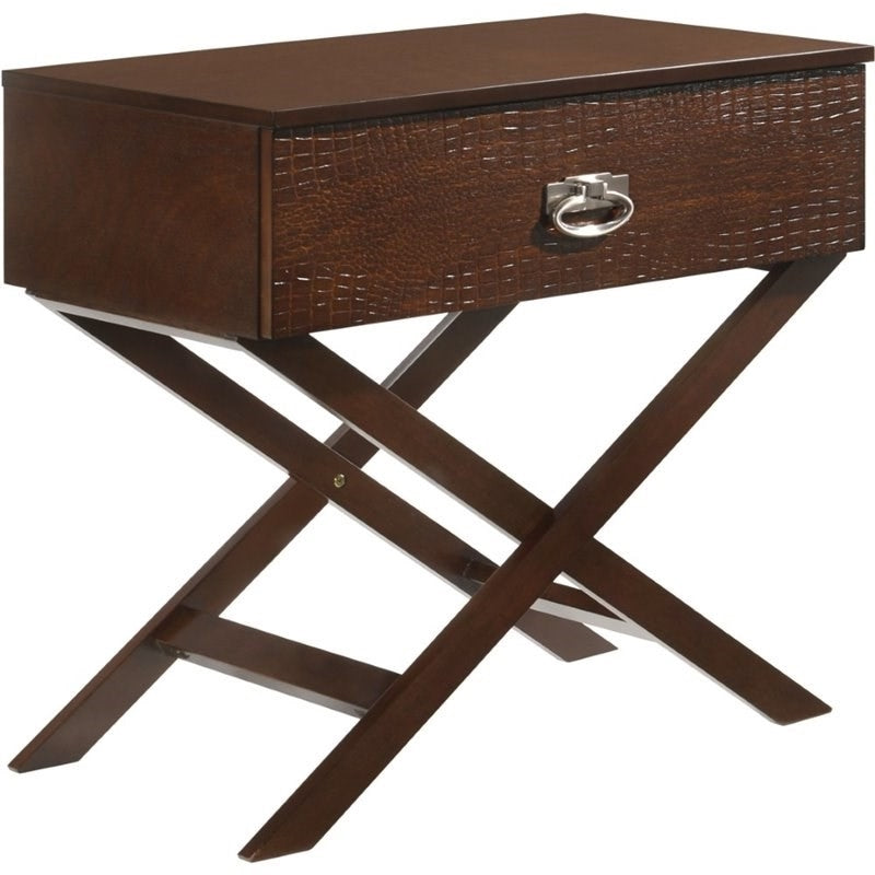 Cappuccino Brown Wood 1-Drawer End Table Nightstand with X Legs — Chic Home-Decor