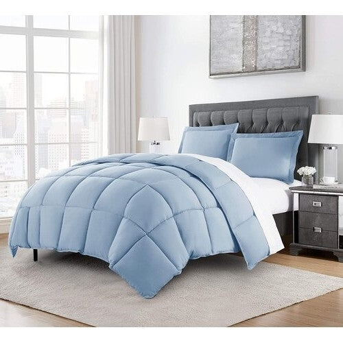 Queen Size Reversible Microfiber Down Alternative Comforter Set in Blue — Chic Home-Decor