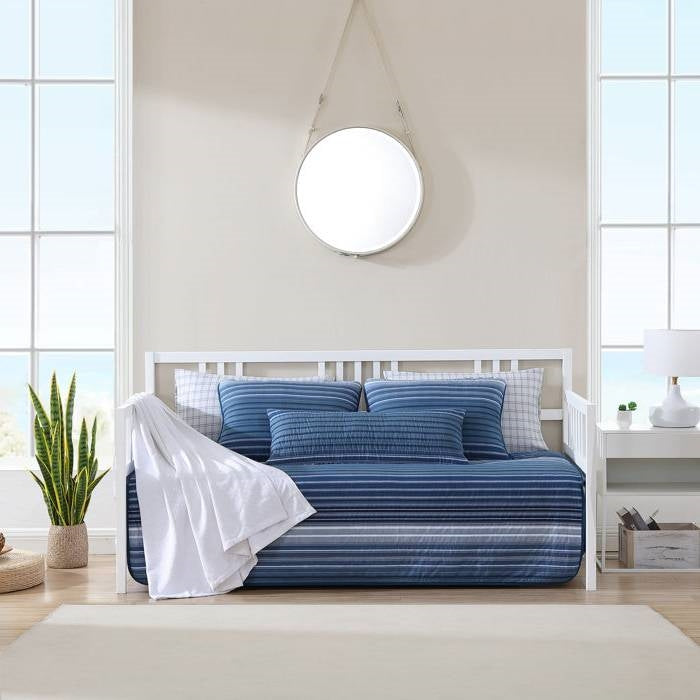 4 Piece Coastal Blue Navy White Stripes Cotton Daybed Cover Bedding Set — Chic Home-Decor