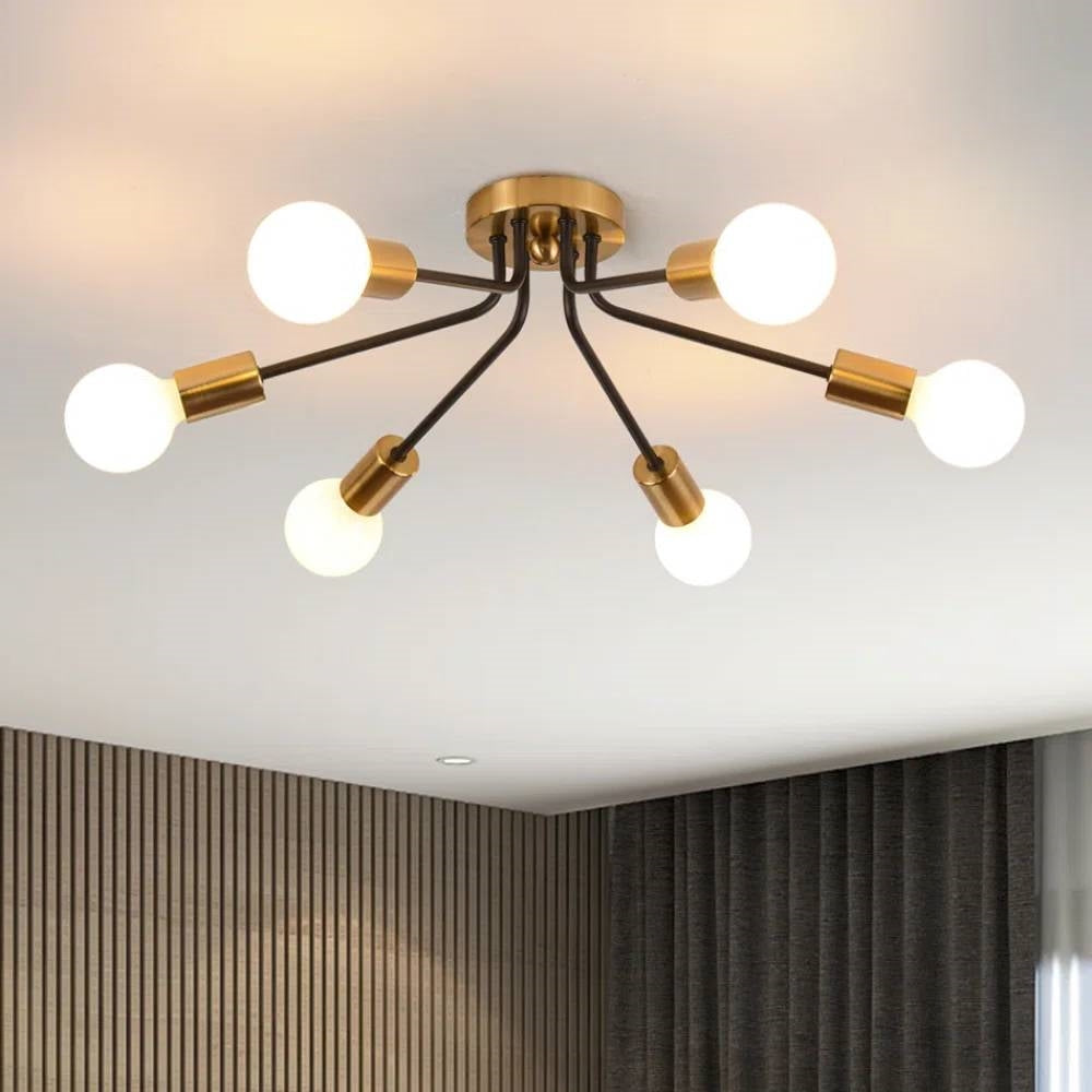 Mid-Century Modern Flush Mount Sputnik Ceiling Light in Coffee Gold Finish