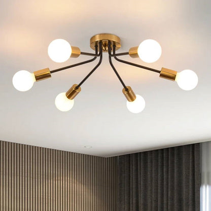 Mid-Century Modern Flush Mount Sputnik Ceiling Light in Coffee Gold Finish