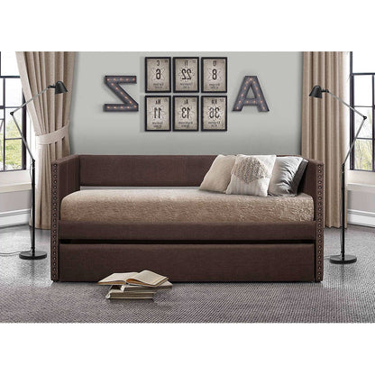 Twin size Chocolate Brown Upholstered Daybed with Pull out Trundle