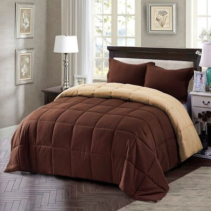 Traditional Microfiber Reversible 3 Piece Comforter Set – Brown