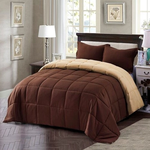 Full/Queen Traditional Microfiber Reversible 3 Piece Comforter Set in Brown — Chic Home-Decor