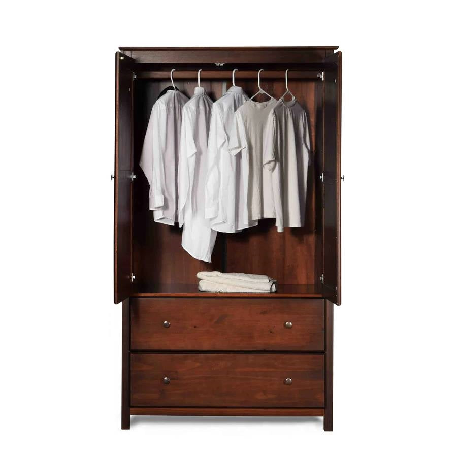 Solid Wood Bedroom Armoire Wardrobe Cabinet with Hanging Bar in Cherry Finish — Chic Home-Decor