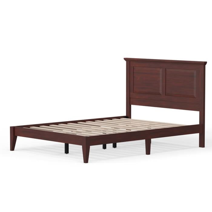Full Traditional Solid Oak Wooden Platform Bed Frame with Headboard in Cherry — Chic Home-Decor