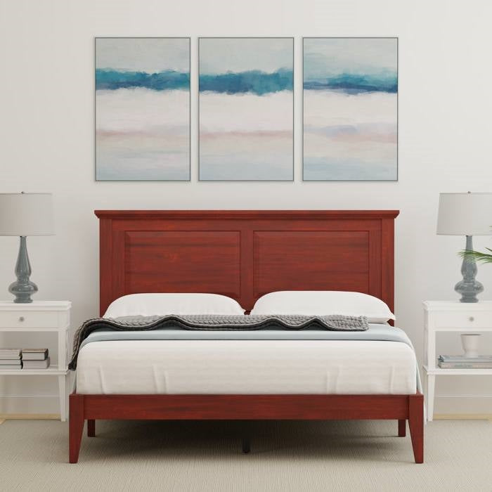 Queen Traditional Solid Oak Wooden Platform Bed Frame with Headboard in Cherry — Chic Home-Decor