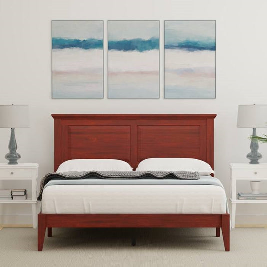 Queen Traditional Solid Oak Wooden Platform Bed Frame with Headboard in Cherry — Chic Home-Decor