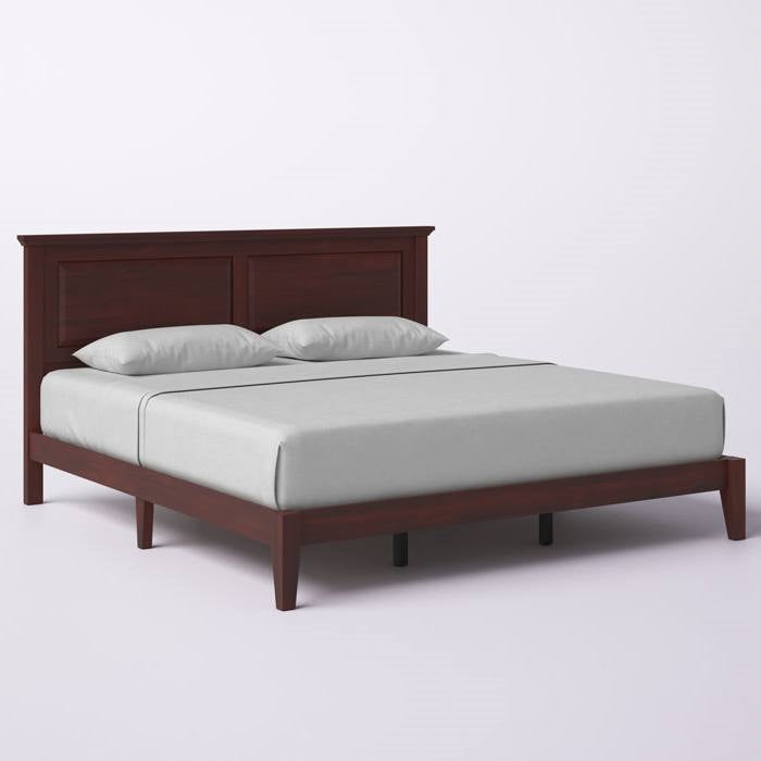 King Traditional Solid Oak Wooden Platform Bed Frame with Headboard in Cherry — Chic Home-Decor
