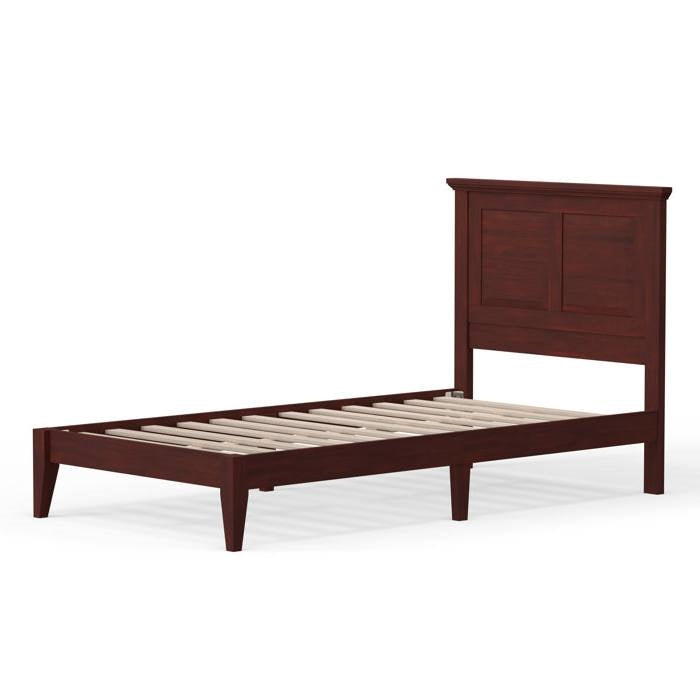 Twin Traditional Solid Oak Wooden Platform Bed Frame with Headboard in Cherry — Chic Home-Decor