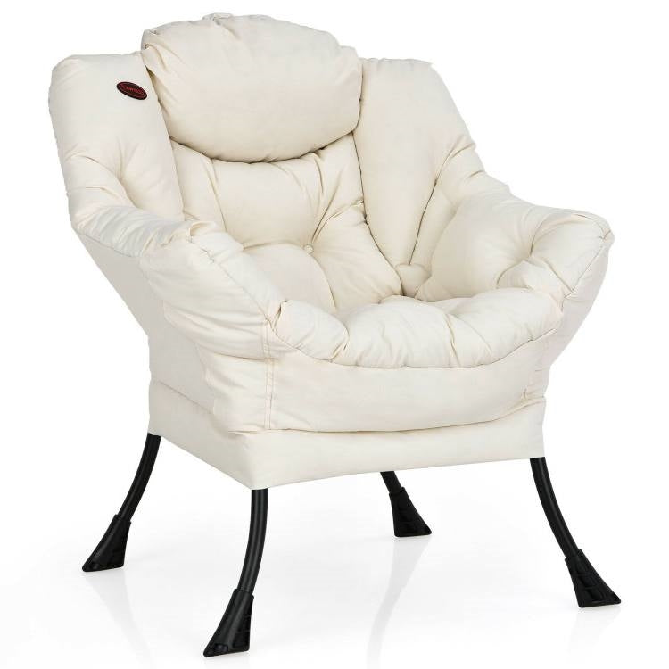 Upholstered Contemporary Cushioned Accent Chair with Side Pocket in Beige — Chic Home-Decor