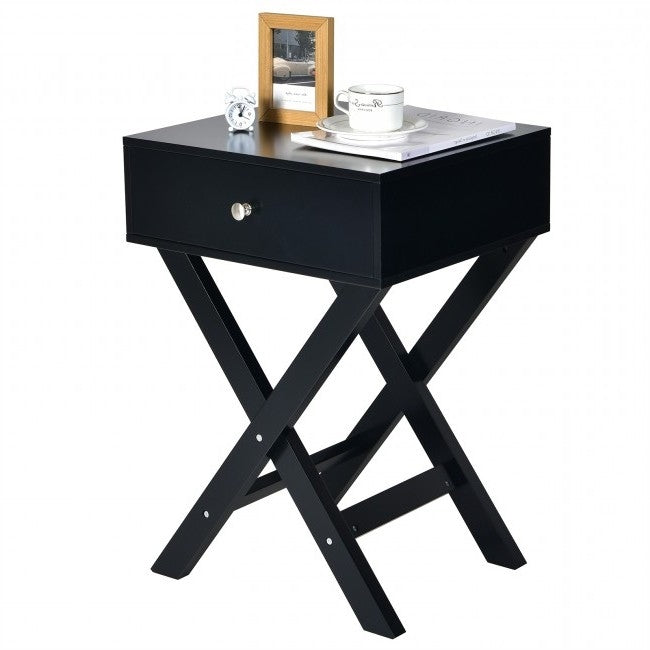 Retro Black X-Shape 1 Drawer Nightstand Coffee Table — Chic Home-Decor