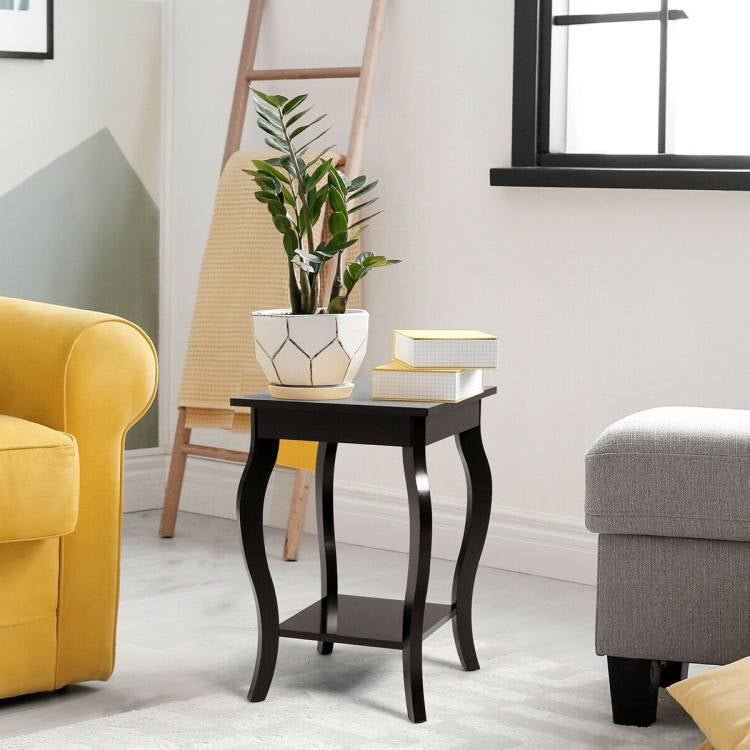 Modern Nightstand End Table with Bottom Shelf in Espresso Wood Finish - Set of 2