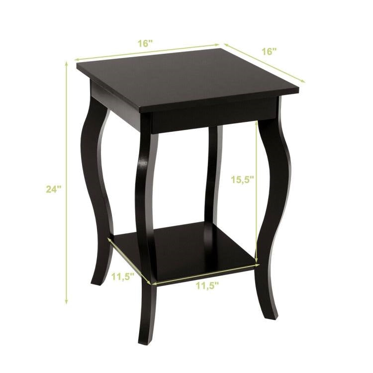 Modern Nightstand End Table with Bottom Shelf in Espresso Wood Finish - Set of 2