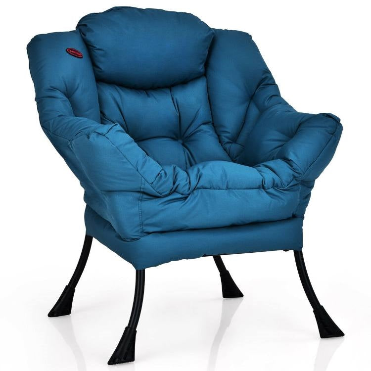 Modern Cushioned Accent Chair with Side Pocket in Navy Blue Upholstered Fabric — Chic Home-Decor