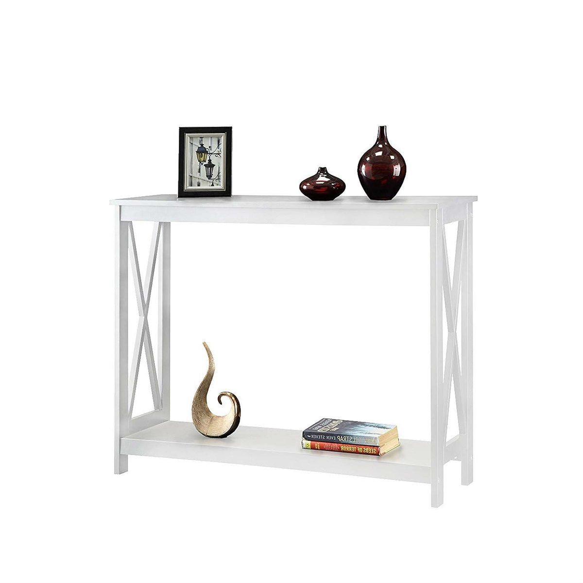 Wood Console Sofa Table with Bottom Storage Shelf – White