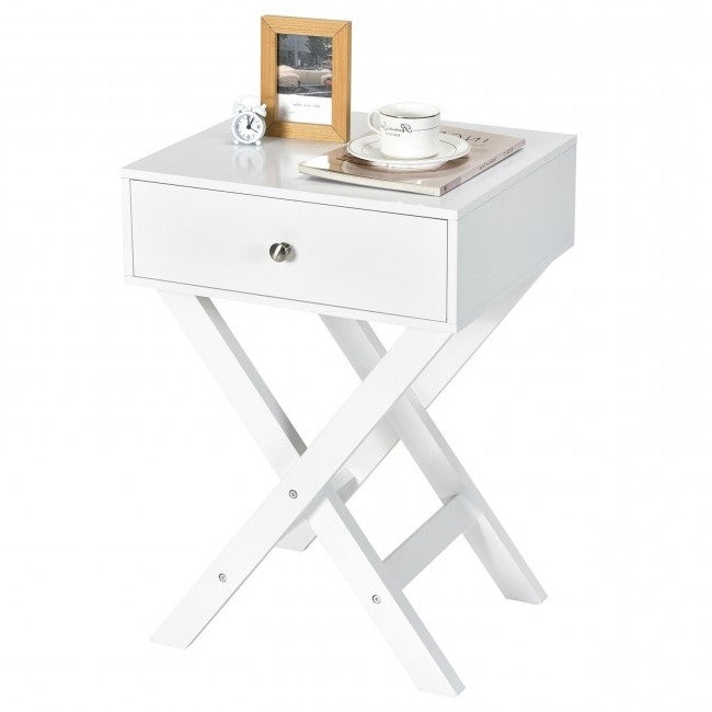 Retro White X-Shape 1 Drawer Nightstand Coffee Table — Chic Home-Decor